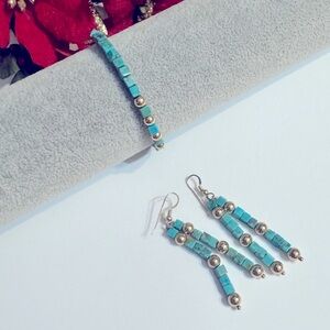 Square turquoise and gold round bead bracelet and earrings